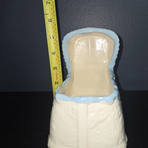 Vintage Ceramic Baby Cradle Planter Keepsake Pastel Pink Blue White And Yellow - Picture 7 of 8